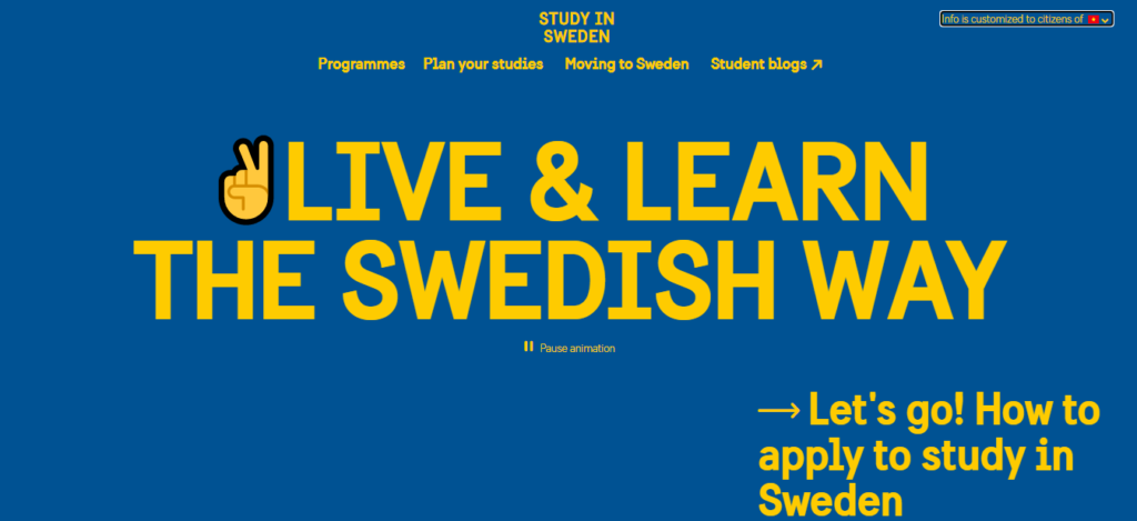 Giao diện website Study in Sweden
Tìm hiểu du học Thụy Điển